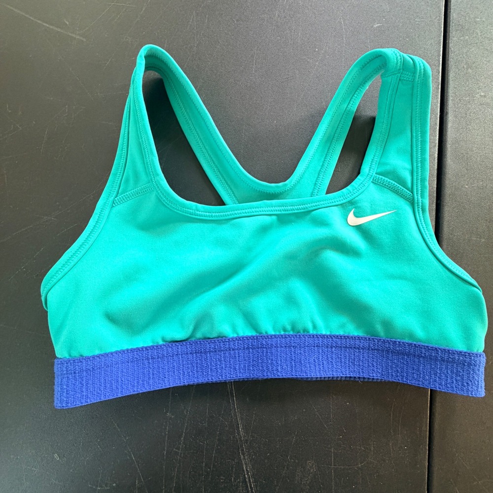 Nike Swoosh Dri Fit Sports Bra Kids Small Teal Stretch Twee Teen